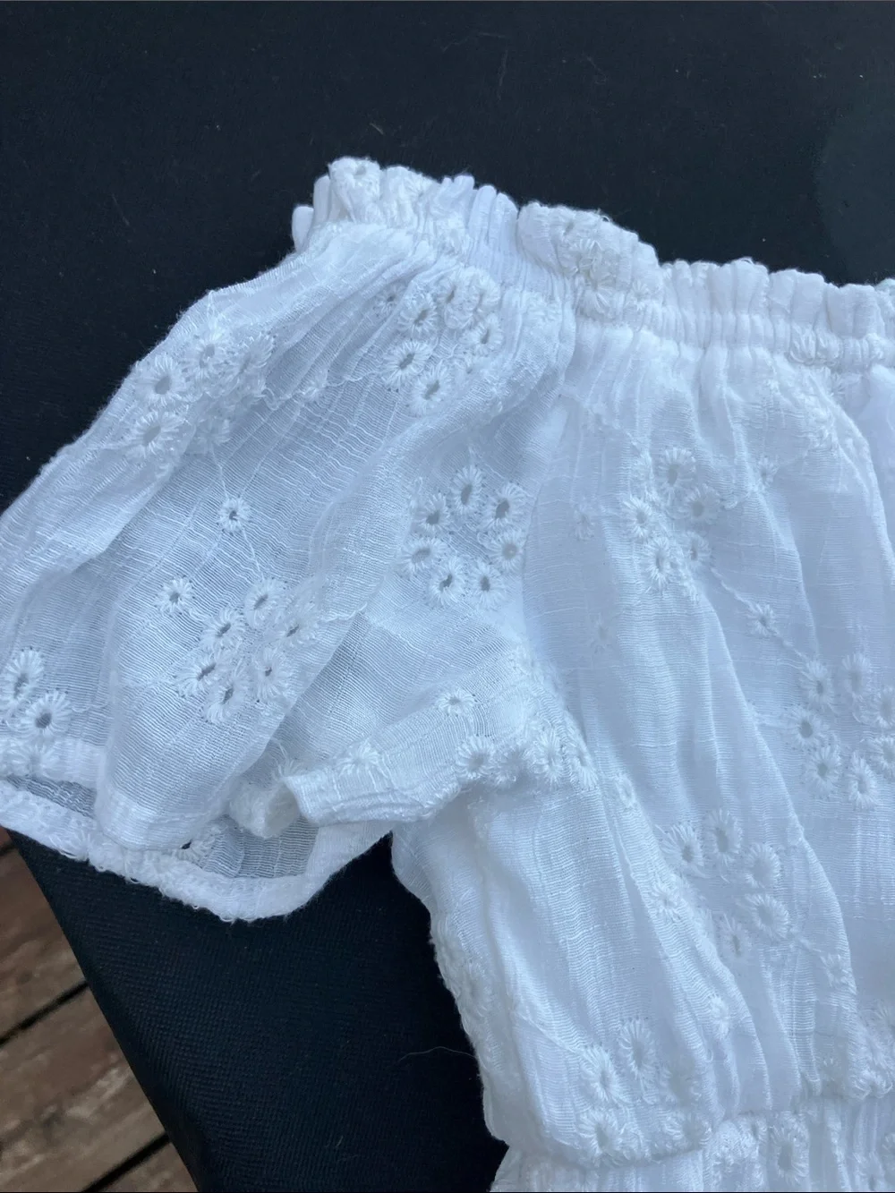 Heart and arrow off shoulder eyelet dress with bow 6X